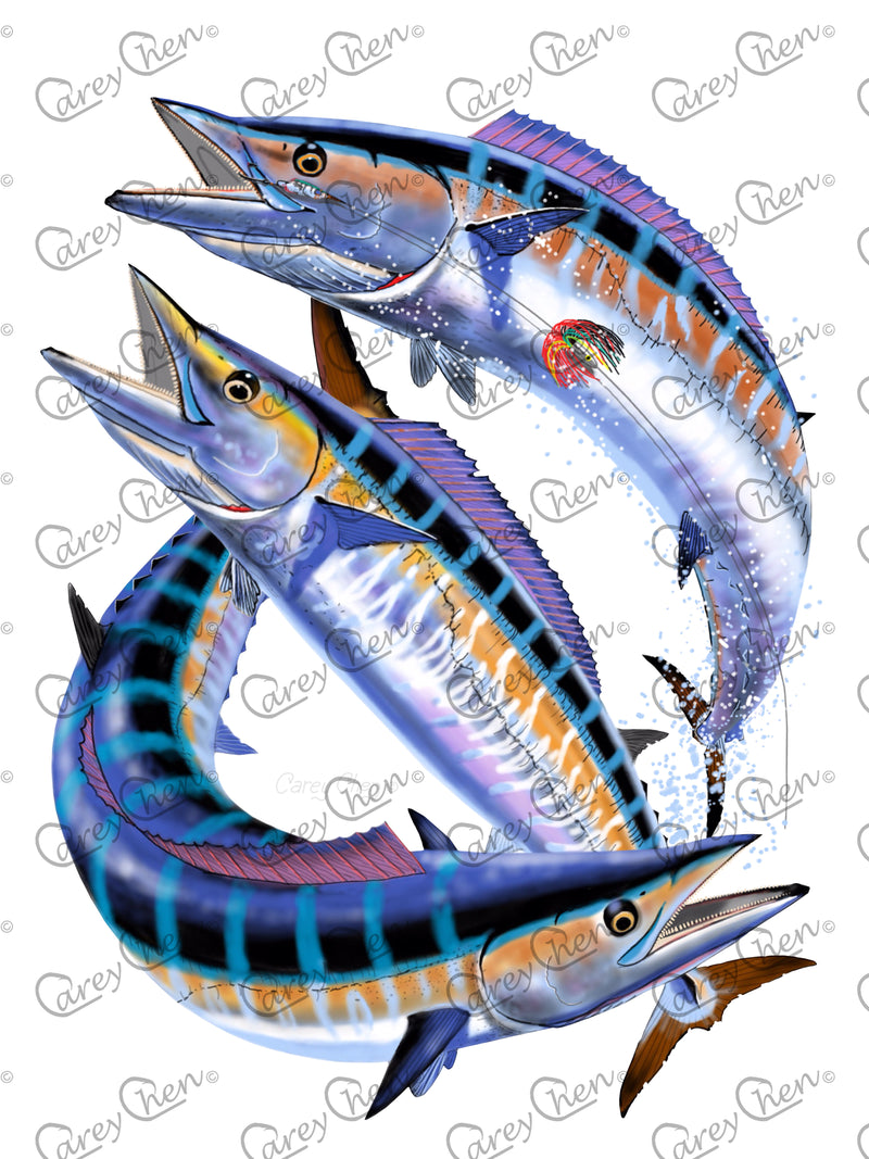 Short Sleeve Unisex T-Shirt – '3 Wahoo' Original Art by Carey Chen