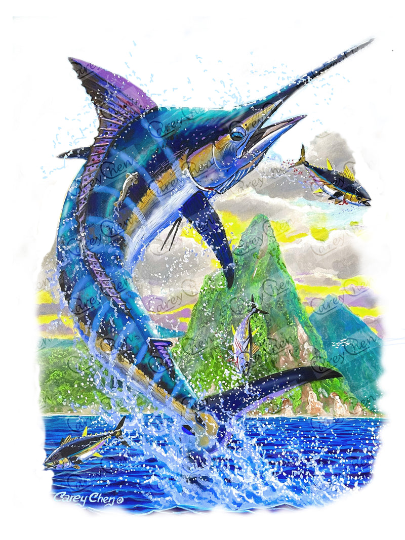 Youth Marlin Jump Performance Shirt – “Ocean Royalty” by Carey Chen