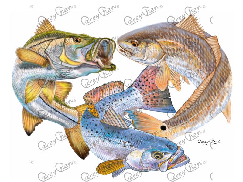 Short Sleeve Unisex T-Shirt – 'Inshore Trio' Original Art by Carey Chen