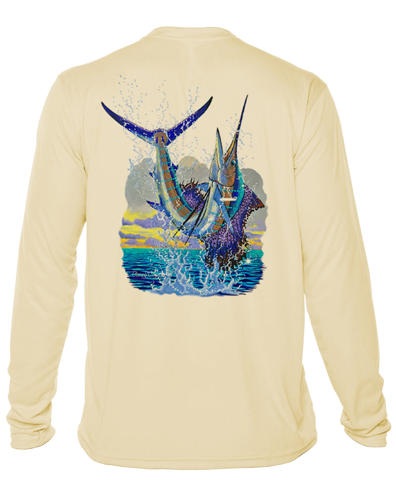 Men’s Long Sleeve Sailfish Performance Shirt – “Sailfish Leap” by Carey Chen