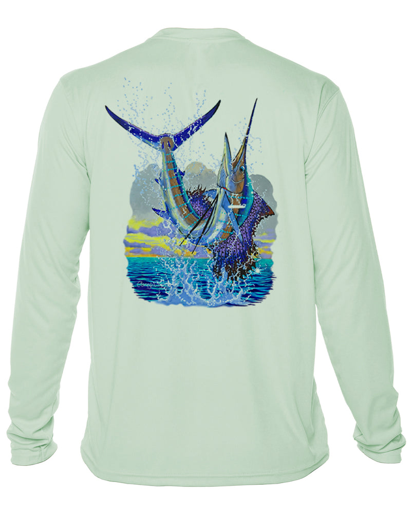 Men’s Long Sleeve Sailfish Performance Shirt – “Sailfish Leap” by Carey Chen