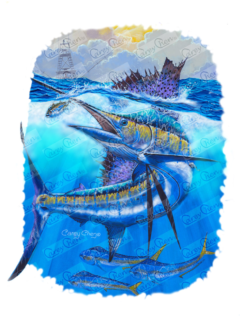 Youth Sailfish Performance Shirt – “Deep Blue Pursuit” by Carey Chen