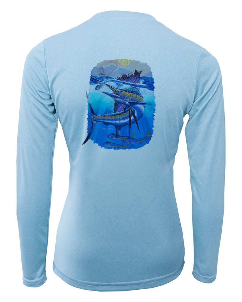 Women's Long Sleeve V-Neck Shirt - Deep Blue Pursuit