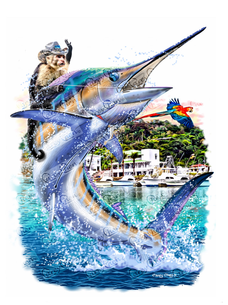 Men’s Short Sleeve Marlin Performance Shirt – “Costa Rican Marlin” by Carey Chen