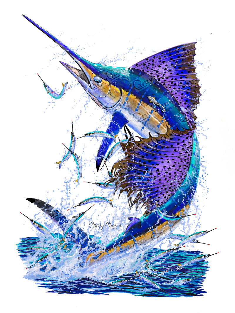 Men’s Long Sleeve Sailfish Performance Shirt – “Sailfish Splash by Carey Chen