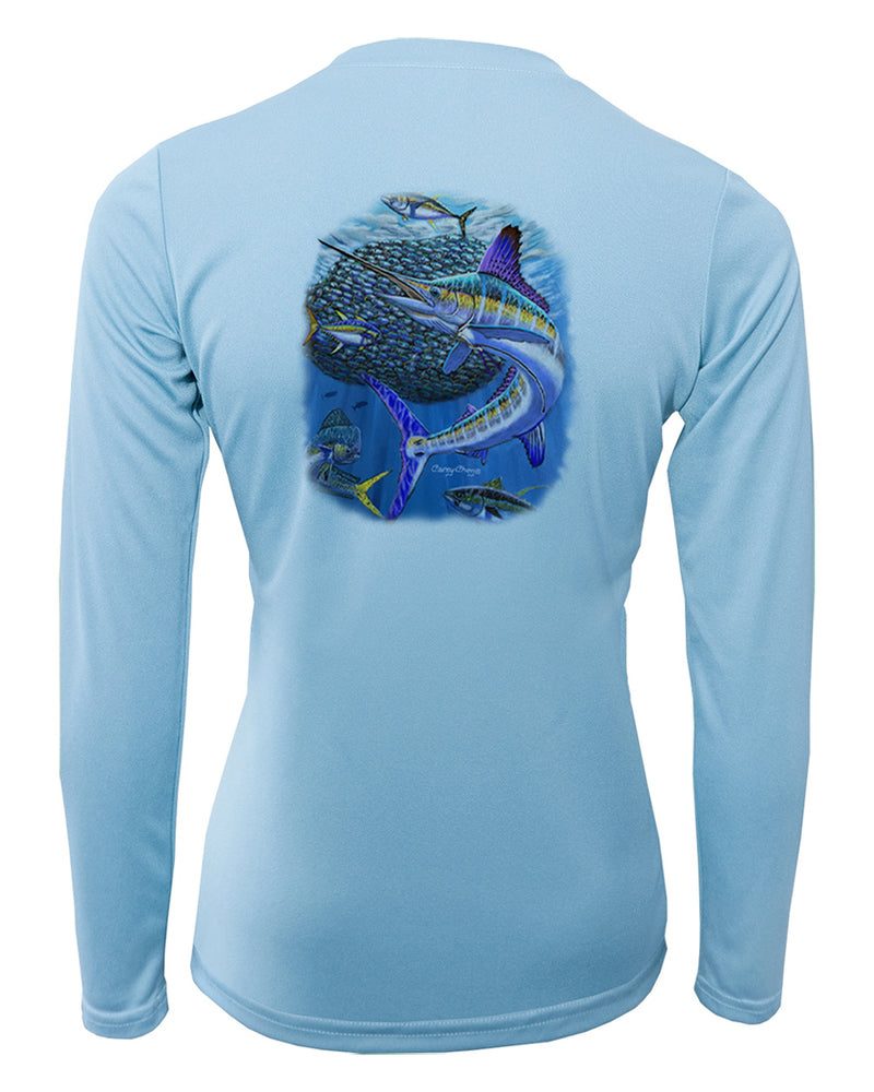 Women's Long Sleeve V-Neck Shirt - Bait Ball Frenzy