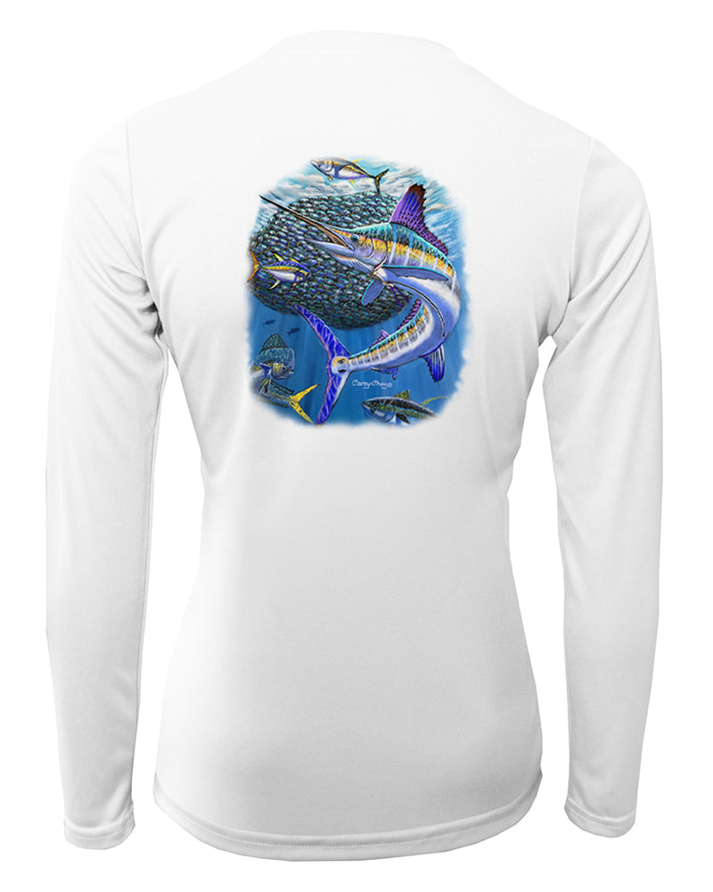 Women's Long Sleeve V-Neck Shirt - Bait Ball Frenzy