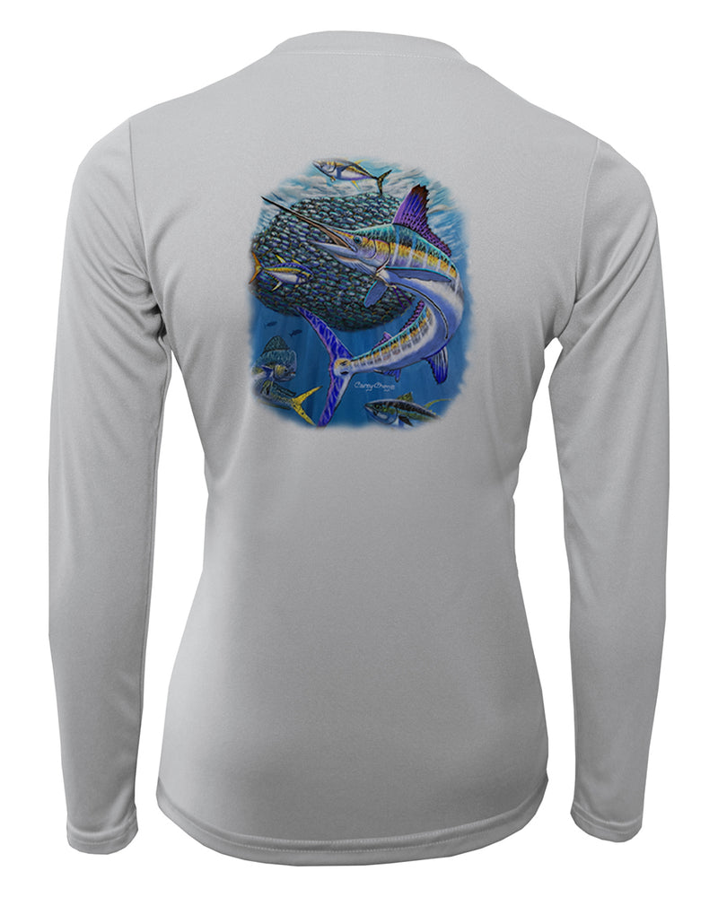Women's Long Sleeve V-Neck Shirt - Bait Ball Frenzy