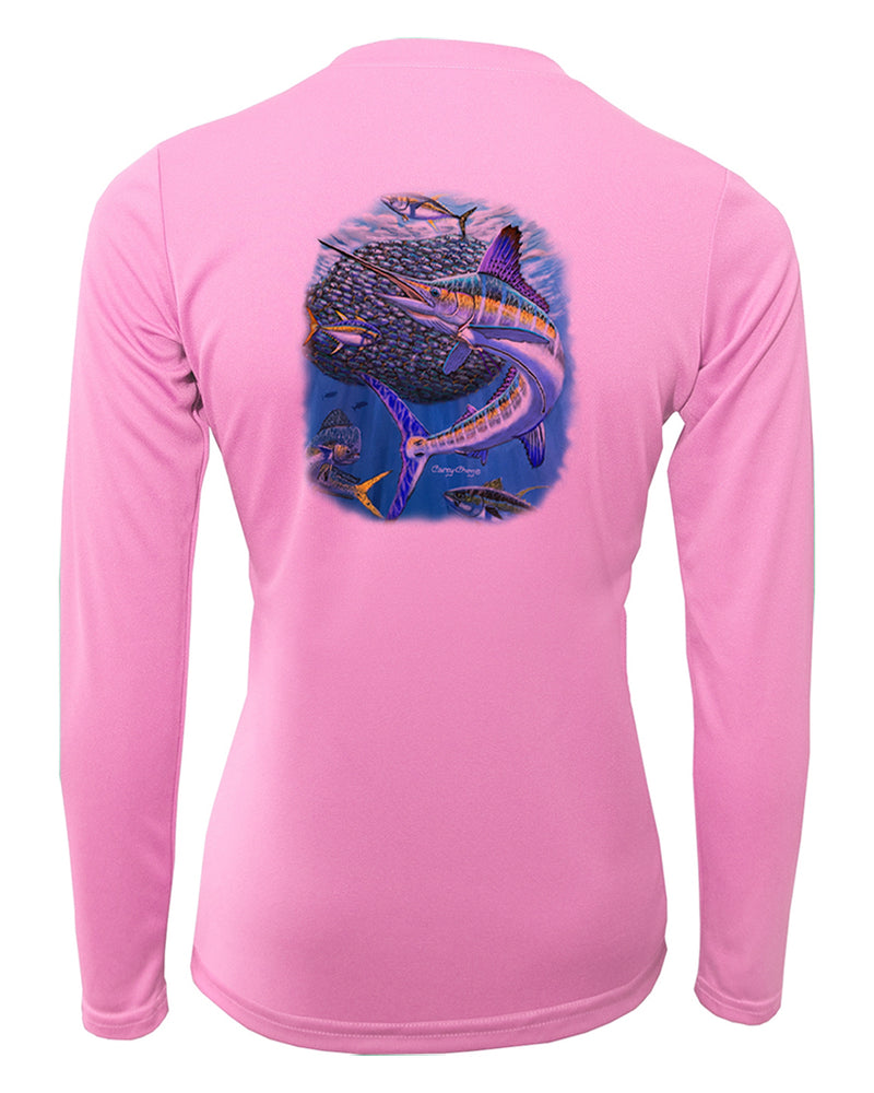 Women's Long Sleeve V-Neck Shirt - Bait Ball Frenzy