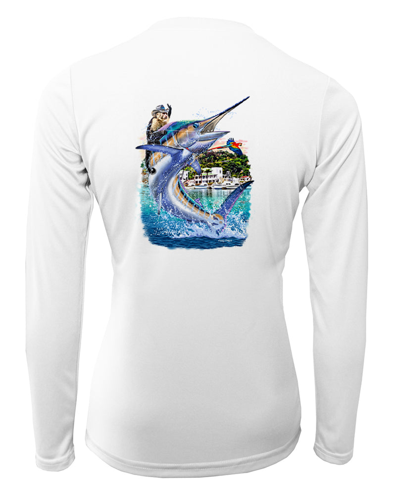 Women's Long Sleeve V-Neck Shirt - Cost Rica Marlin