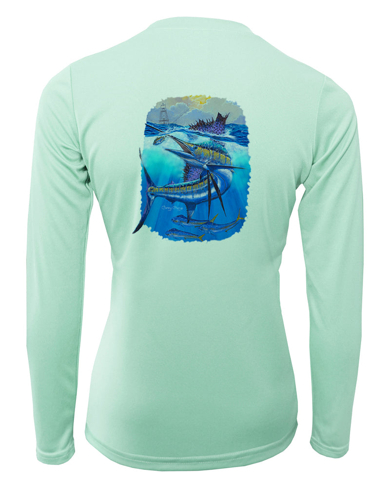Women's Long Sleeve V-Neck Shirt - Deep Blue Pursuit