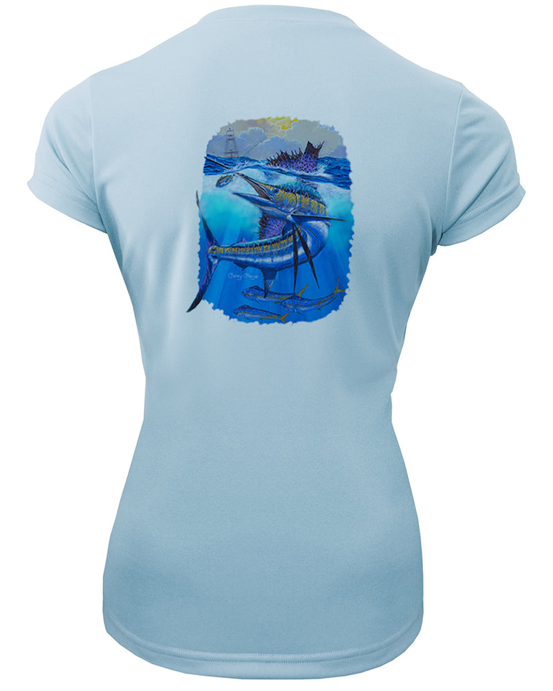 Women's Short Sleeve 'Deep Blue Pursuit' V-Neck Shirt