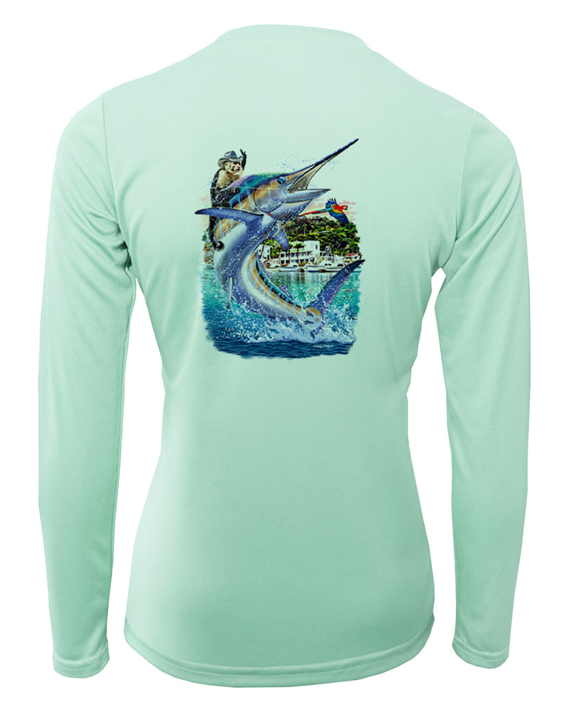 Women's Long Sleeve V-Neck Shirt - Cost Rica Marlin