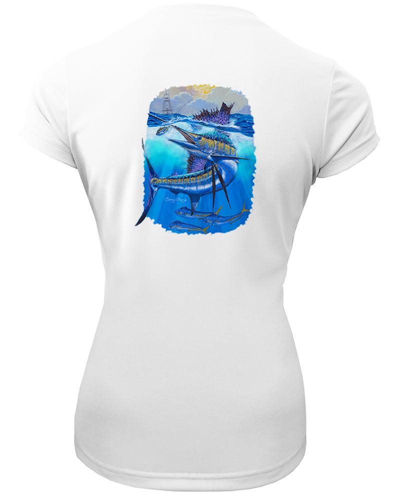 Women's Short Sleeve 'Deep Blue Pursuit' V-Neck Shirt