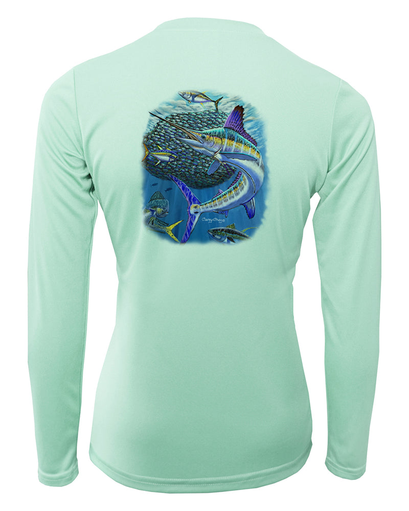 Women's Long Sleeve V-Neck Shirt - Bait Ball Frenzy