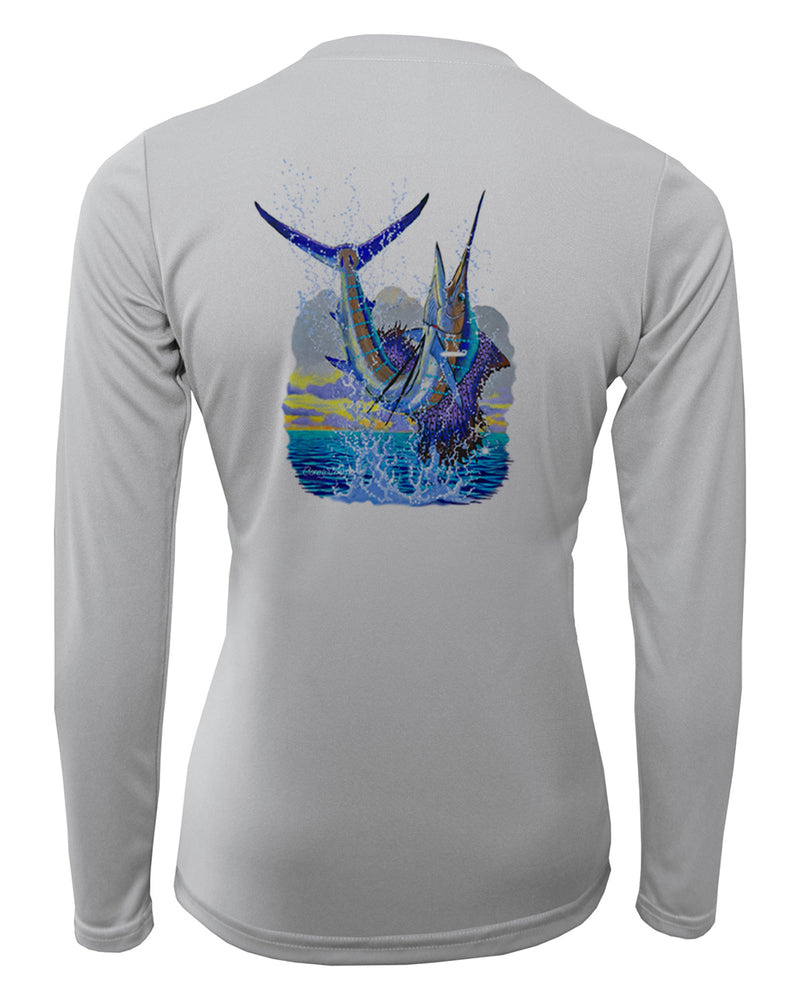 Women's Long Sleeve V-Neck Shirt - Sailfish Leap