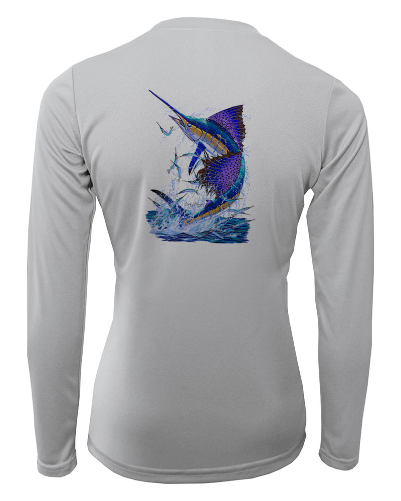 Women's Long Sleeve V-Neck Shirt - Sailfish Splash