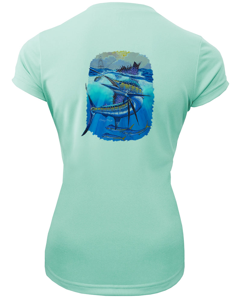 Women's Short Sleeve 'Deep Blue Pursuit' V-Neck Shirt
