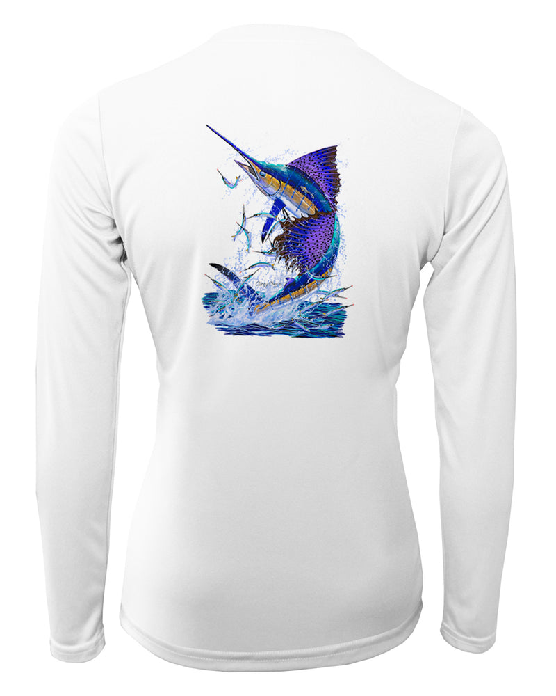 Women's Long Sleeve V-Neck Shirt - Sailfish Splash