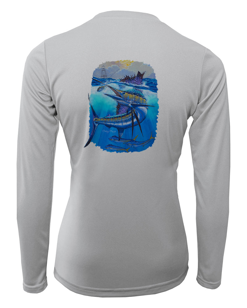 Women's Long Sleeve V-Neck Shirt - Deep Blue Pursuit
