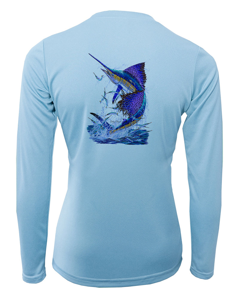 Women's Long Sleeve V-Neck Shirt - Sailfish Splash