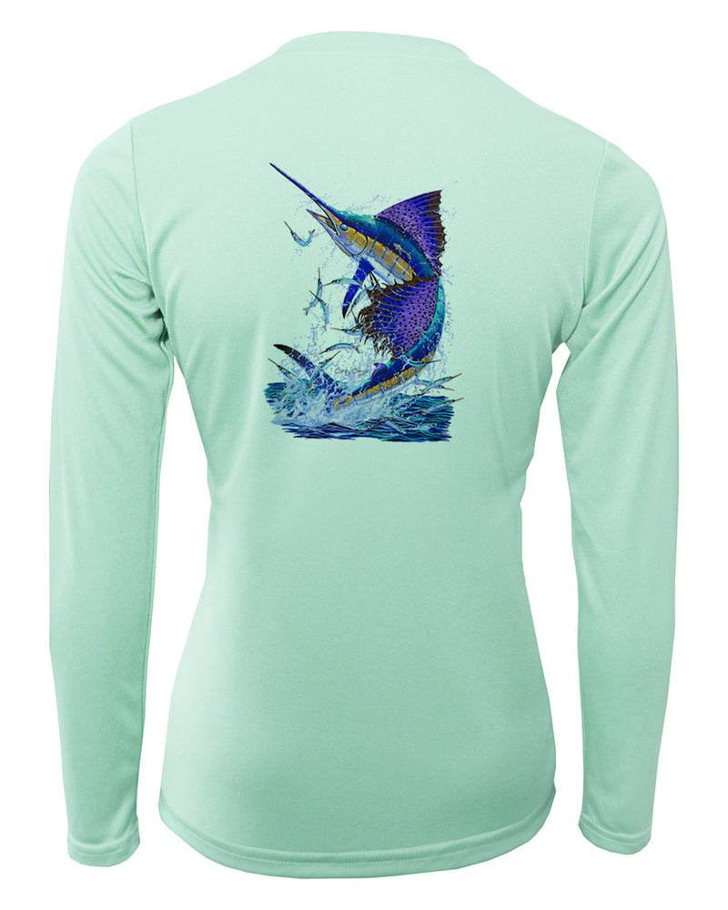 Women's Long Sleeve V-Neck Shirt - Sailfish Splash