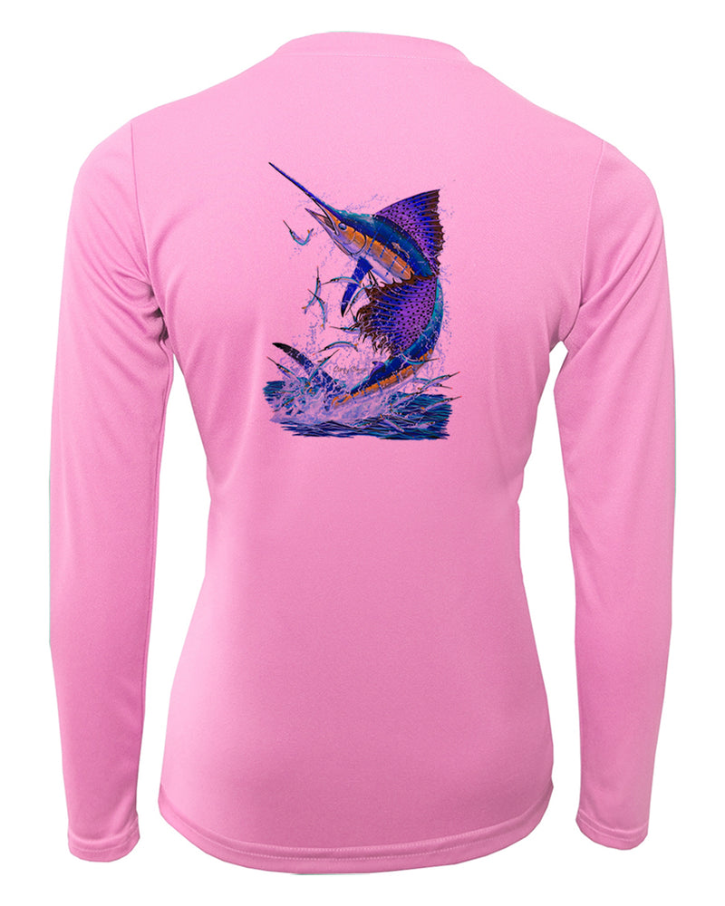 Women's Long Sleeve V-Neck Shirt - Sailfish Splash