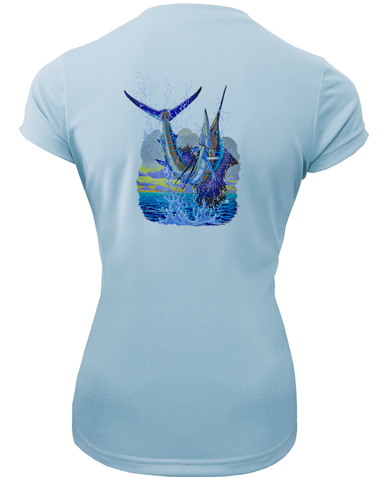 Women's Short Sleeve 'Sailfish Leap' V-Neck Shirt