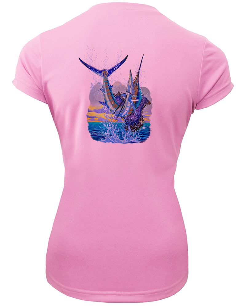 Women's Short Sleeve 'Sailfish Leap' V-Neck Shirt