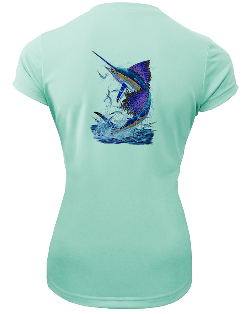 Women's Short Sleeve 'Sailfish Splash' V-Neck Shirt