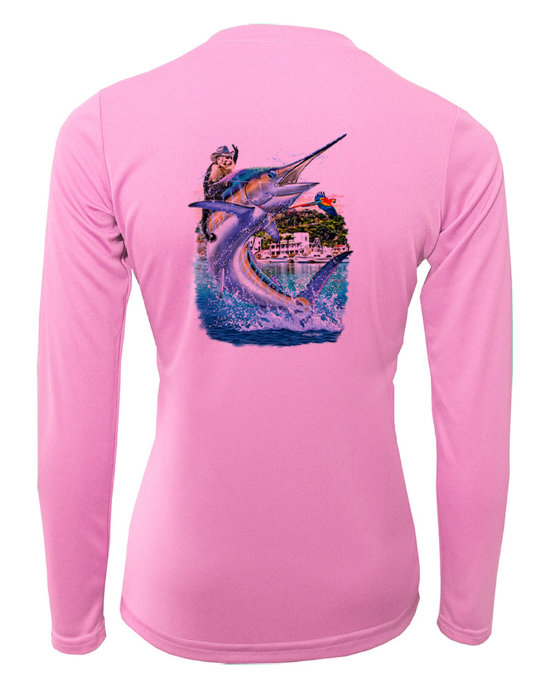 Women's Long Sleeve V-Neck Shirt - Cost Rica Marlin