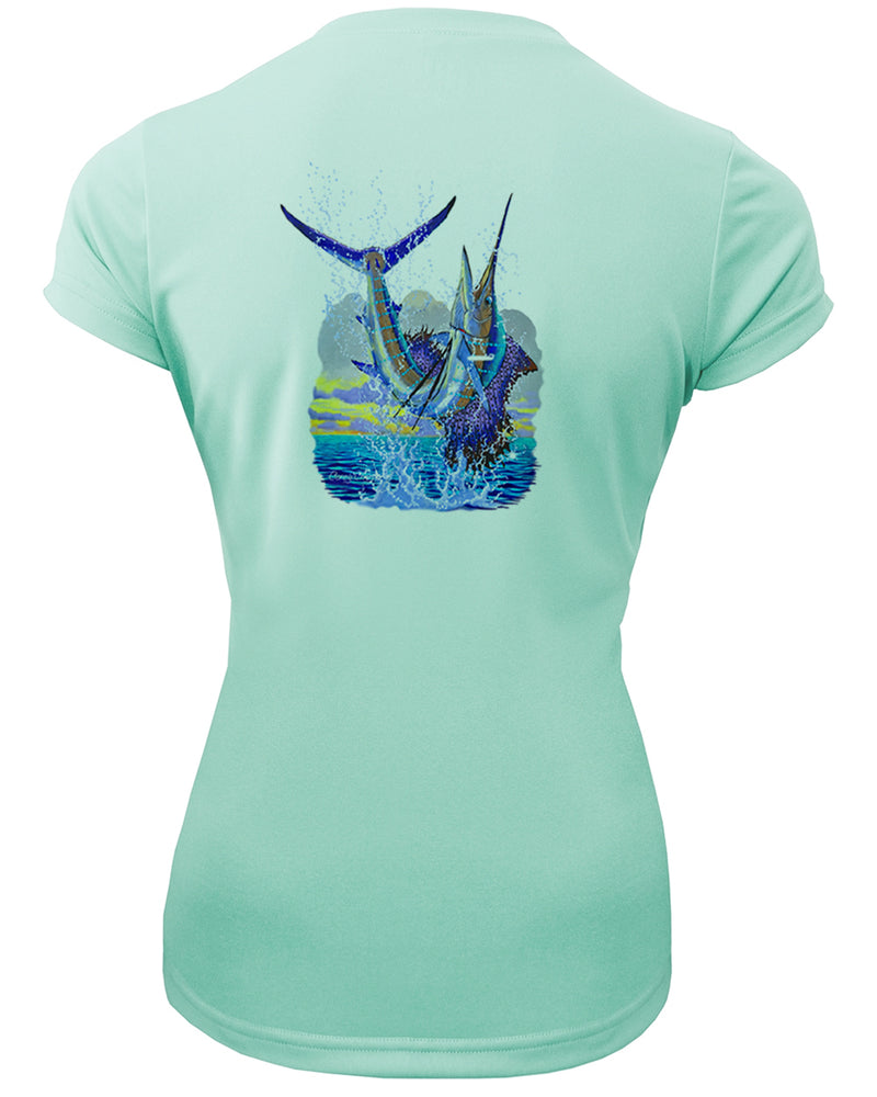 Women's Short Sleeve 'Sailfish Leap' V-Neck Shirt