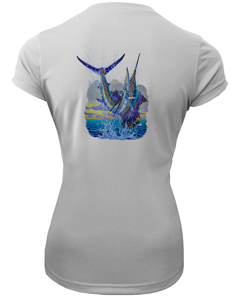 Women's Short Sleeve 'Sailfish Leap' V-Neck Shirt