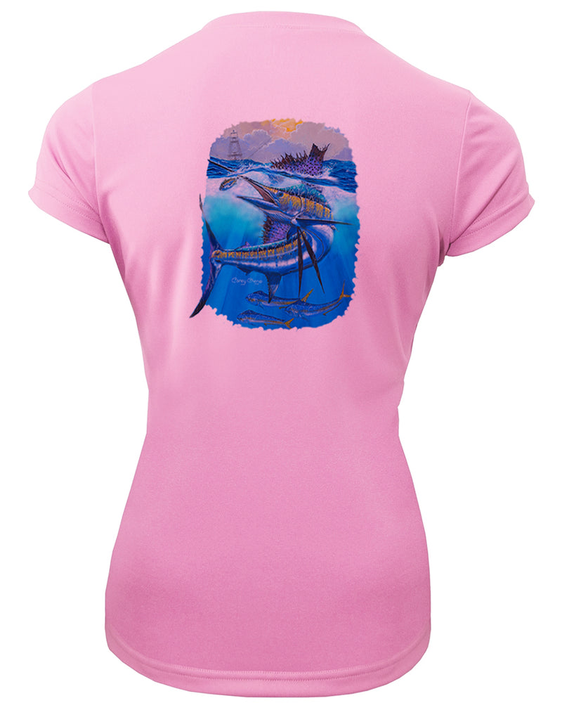 Women's Short Sleeve 'Deep Blue Pursuit' V-Neck Shirt